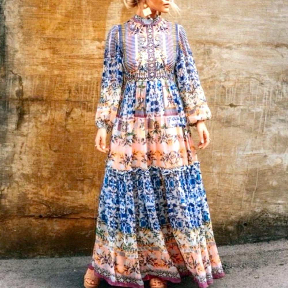 Anthropologie Bhanuni by Jyoti Anastasia Floral Embroidered Maxi Dress Small